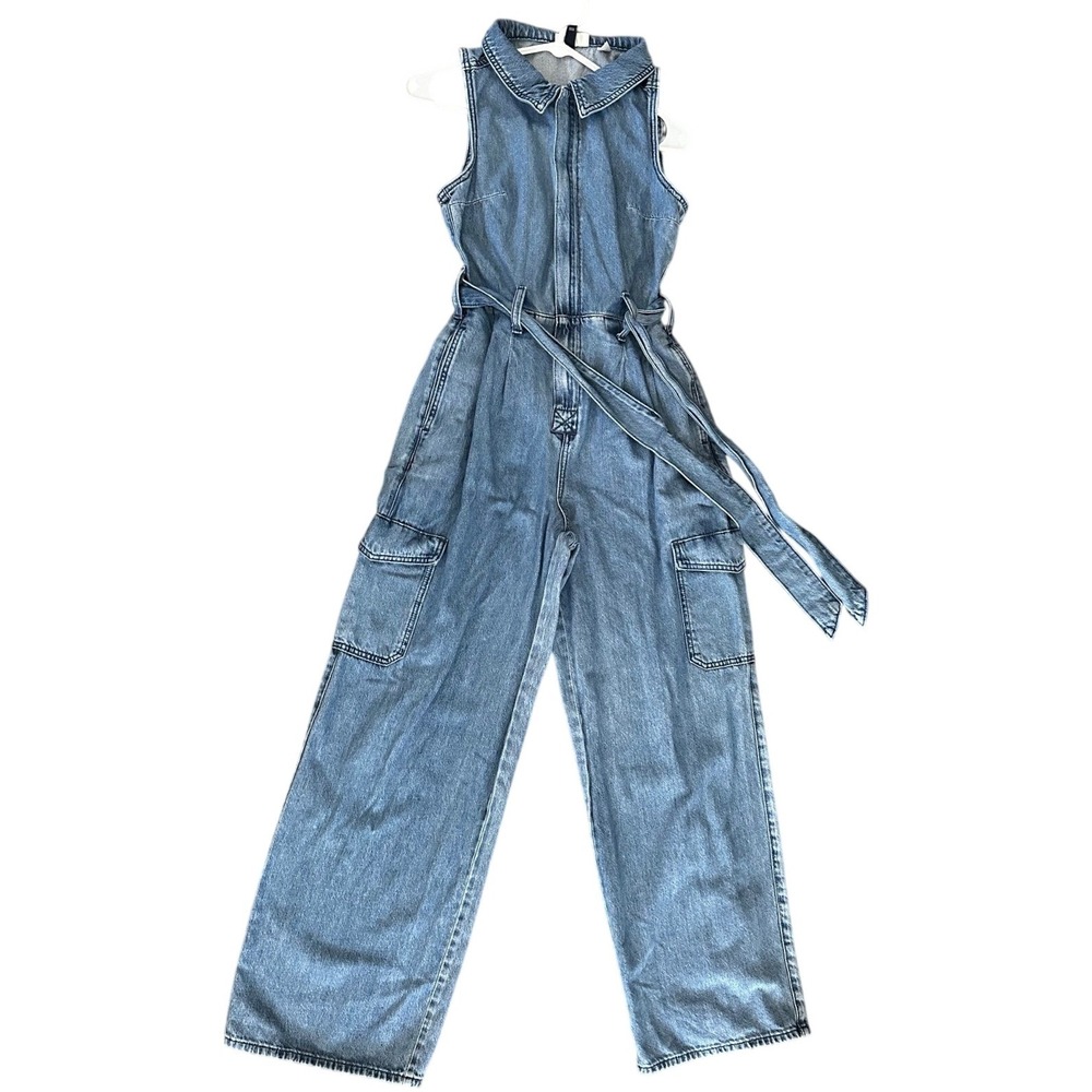 Universal Thread Denim Utility Jumpsuit Medium Wash Wide Leg Cargo Blue Size‎ 0